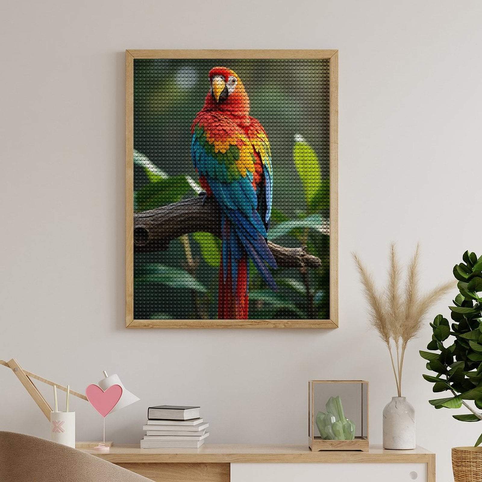 Diamond Art Kits for Adults - Colorful Parrot Perched On Branch 5d Diamond Painting for Adults, Diamond Art for Adults Beginners, Frameless Diamond Painting Kits for Adults for Home Wall Decor