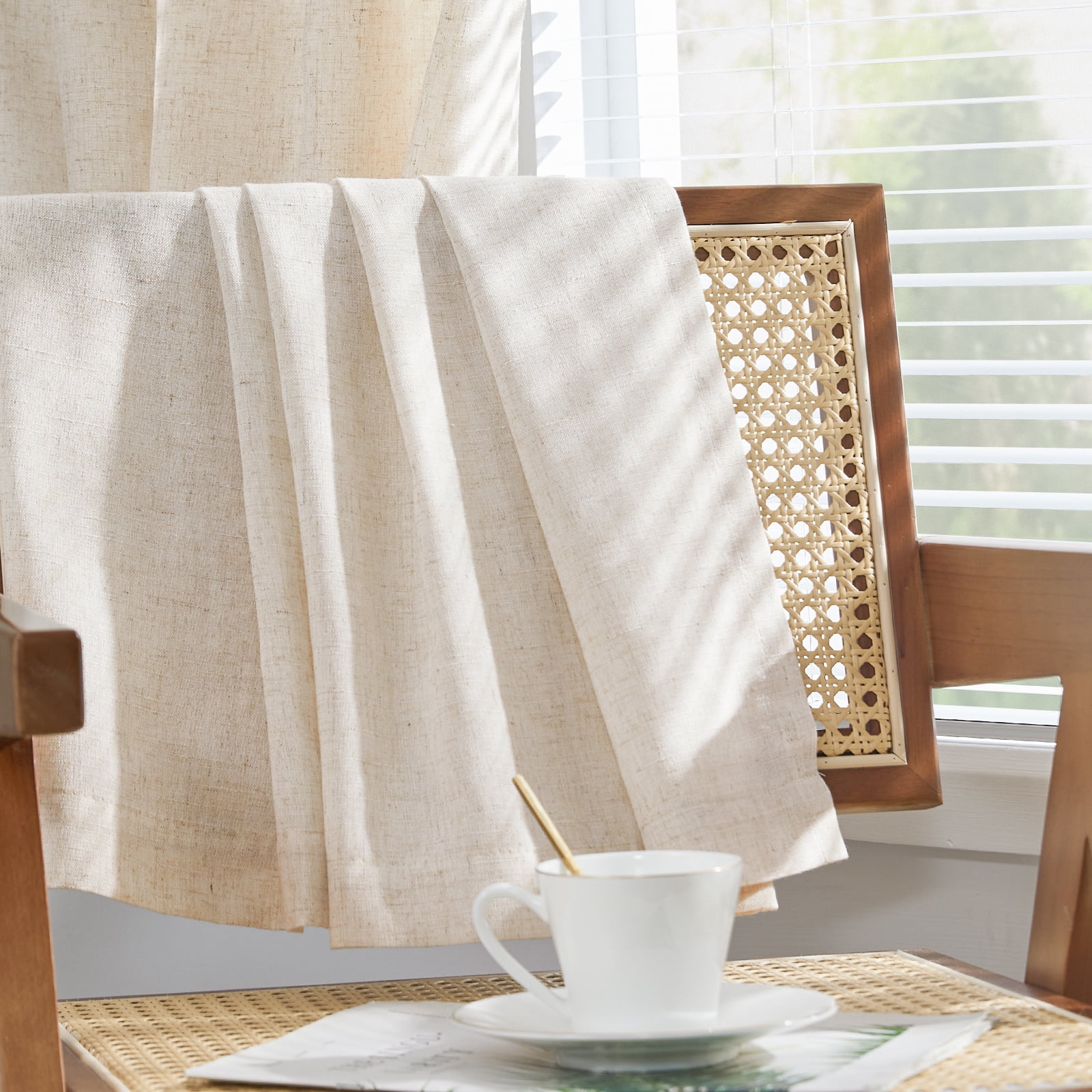Curtainking Back Tab Curtains 84 inches Crude Beige Light Filtering Curtains Living Room Bedroom Drapes Rod Pocket Linen Farmhouse Curtains Pack of 2