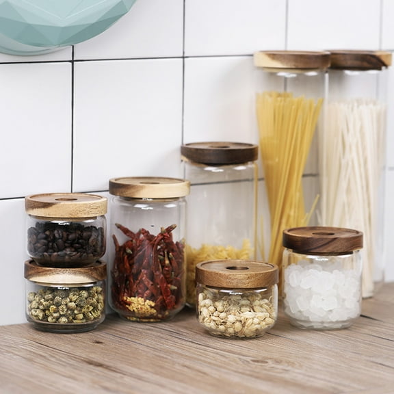NIAIZEK Clear Glass Canister with Airtight Wooden Lid, Storage Jar, Multi-Color, 1 Set for Kitchen Organization