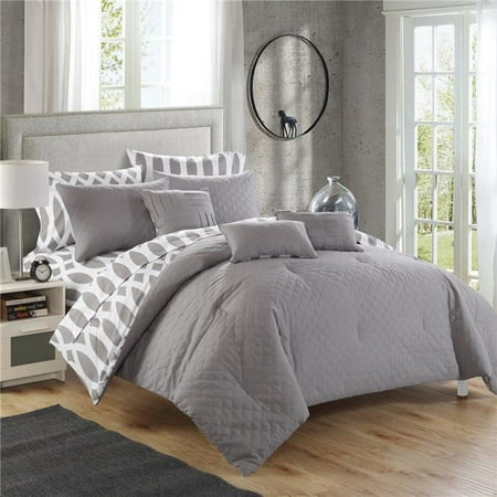 Bedding Sets Grey Chic Home CS2145-US 10 Piece Schagen Reversible Contemporary Diamond Embroidered Quilted Pattern Comforter Bedding Set, Grey - Queen ()