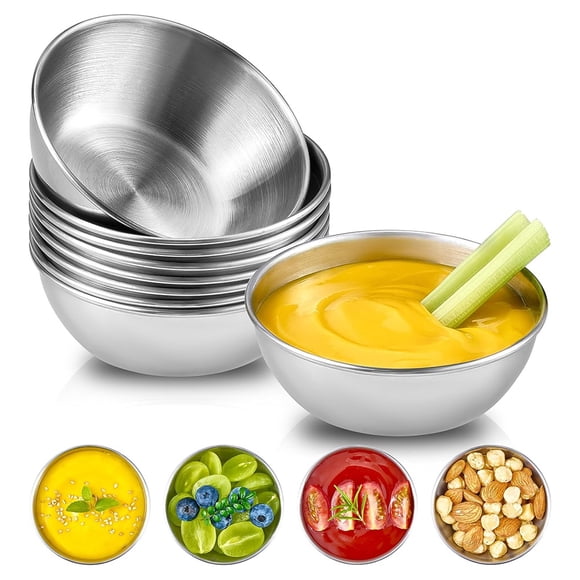 8 Pack Stainless Steel Soy Sauce Dishes,Dipping Bowls, Mini Prep Bowls Pinch Bowls, Individual Saucers Bowl