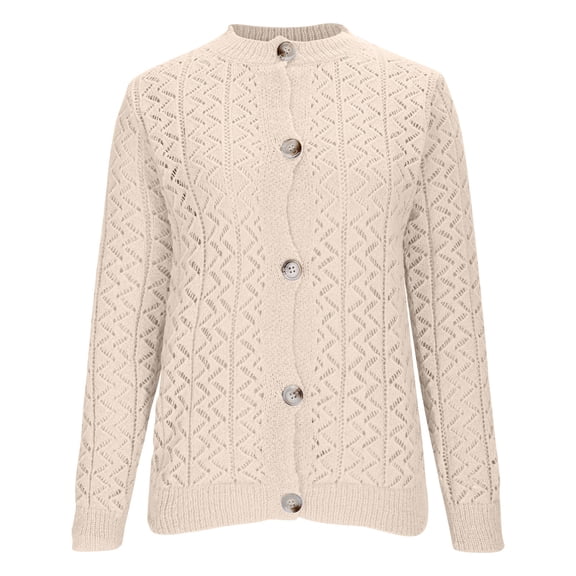biudgviw Lightweight Cardigans for Women Hollow Out Long Sleeve Knit Sweater Causal Button Down Crew Neck Crochet Tops Trendy Clothes