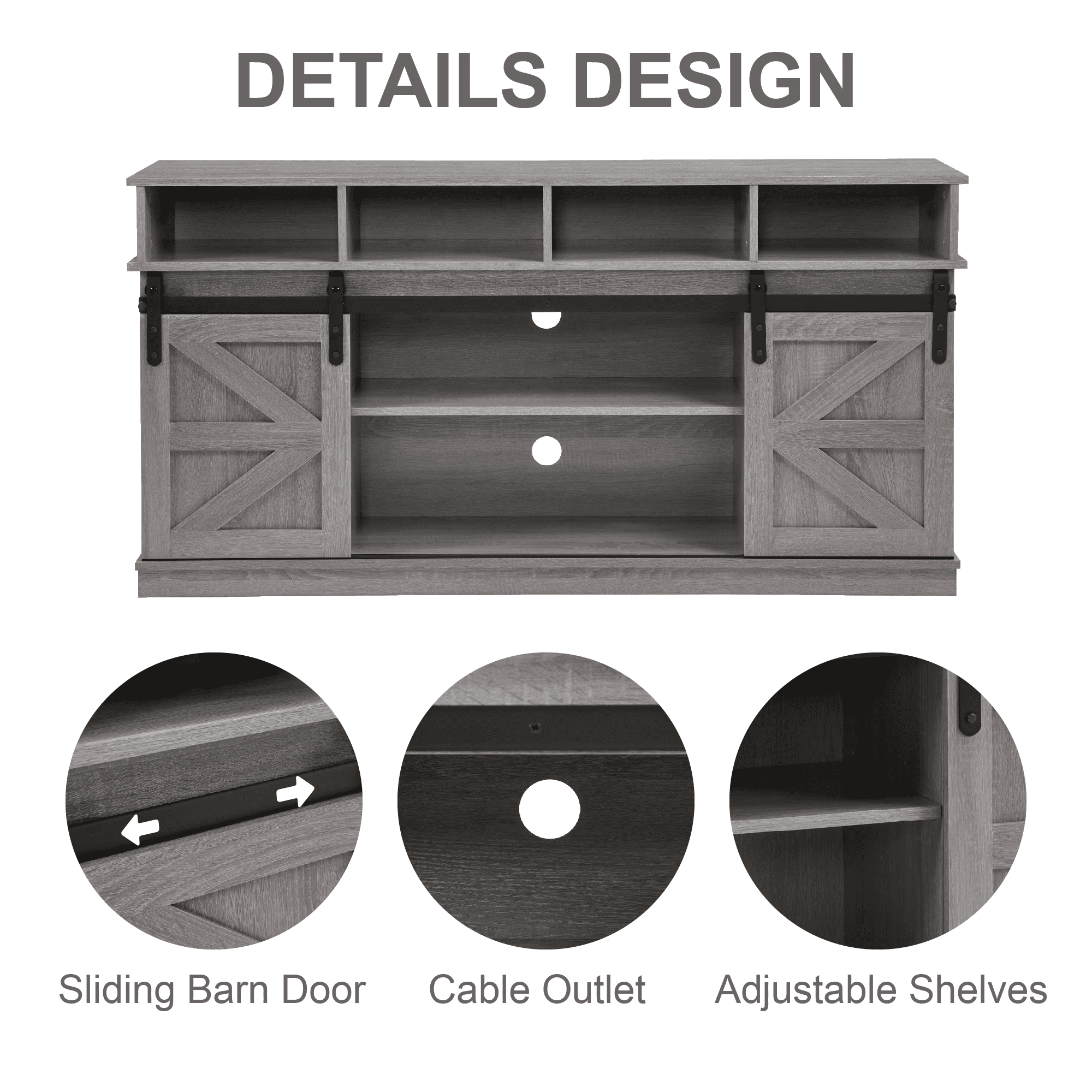 Howcool Farmhouse Sliding Barn Door TV Stand, Wood Entertainment Center Storage Cabinet with Adjustable Shelves, Media Console Table for Living Room, Fits Up to 65" TVs