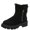 Black, variant on Womens Ankle Boots Pointed Toe Metal Ring Accent Mid Block Heel Warm Lining for Casual Fall Winter Wear