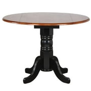 Round Drop Leaf Dining Table - 42 Extendable Table, Antique Black & Cherry Finish