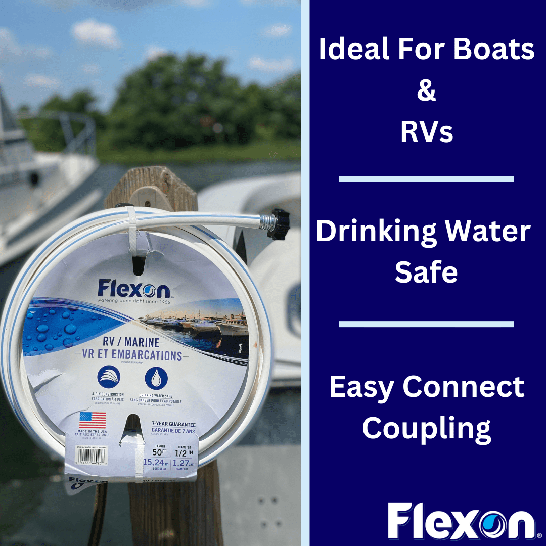 Flexon 1/2-Inch x 50-Foot Boat, RV, and Camper Drinking Water Safe Hose – Drink Water Safe, 4-Ply Construction, Double Nylon Reinforcement, Made in USA