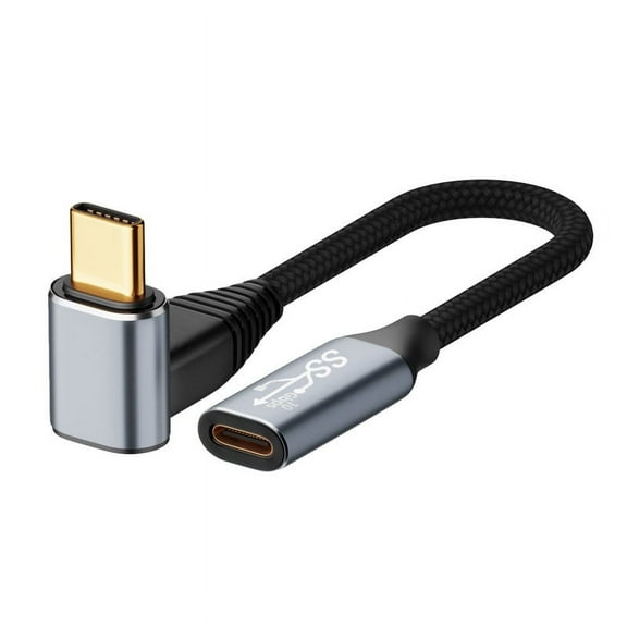 FVH 0.5M Up Down Angled USB-C USB 3.1 Type C Male to Female Extension Data Cable 10Gbps 100W with Sleeve for Laptop