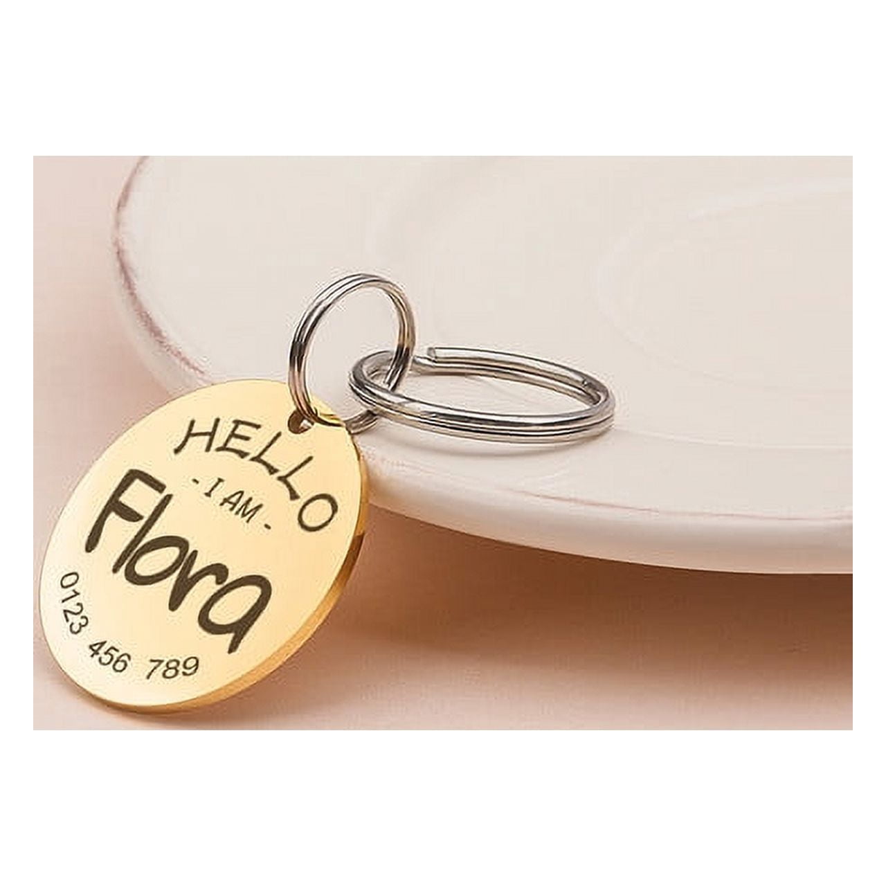 Anavia Stainless Steel Double Sided Round Name - Phone & Hello I Am Engraved Dog & Cat ID Tag, Gold, M