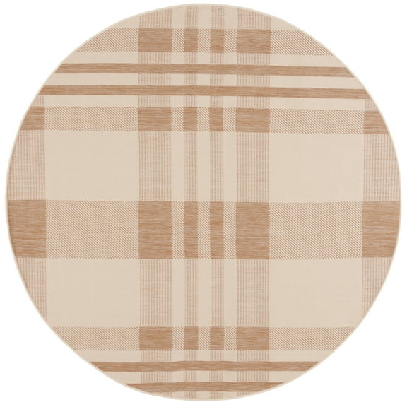 SAFAVIEH Courtyard Benjamin Plaid Indoor/Outdoor Area Rug, Natural/Beige, 6'7" x 6'7" Round