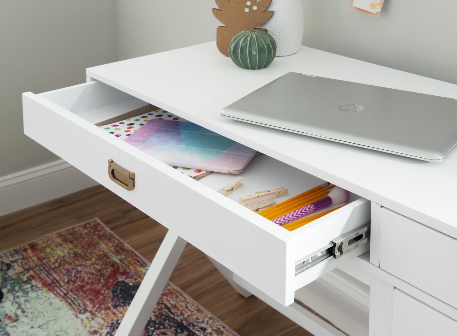 Posey Side Storage Desk, White