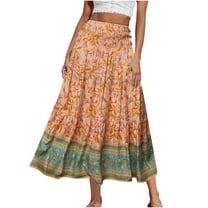 Hvot&aat Women's Bohemian Long Skirts Flowy High Waist A Line Maxi Skirts Casual Trendy Floral Printed Skirts