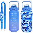 thumbnail image 1 of 64 oz Water Bottle with Straw Sleeve & Strap Motivational BPA Free Half Gallon Water Jug with Handle for Gym Women Men Aesthetic Water Bottle with Strap Navy Blue, 1 of 6