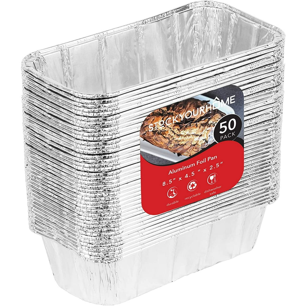 Stock Your Home Disposable 8x4 Aluminum Pans for Bread Loaf Baking, 50