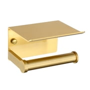 Toilet Paper Holder, Wall Mount Bathroom Tissue Holder with Storage Shelf, 3M Self-Adhesive, Aluminum(Golden)