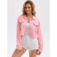 thumbnail image 2 of DARING DIVA Women's Cropped Jean Long Sleeve Frayed Tassel Fringe Denim Jacket S Pink, 2 of 7