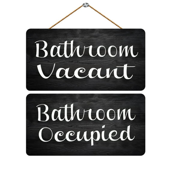 Two-Sides Bathroom Vacant Bathroom Occupied Hanging Wood Sign 12X6 Inch