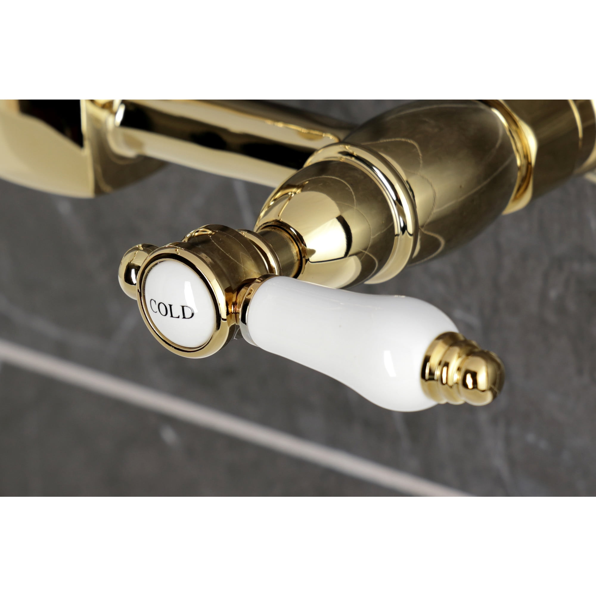 Kingston Brass KS1262BPL Bel-Air Double-Handle Wall-Mount Bridge Kitchen Faucet, Polished Brass