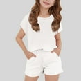 thumbnail image 3 of WMTBSRSW Girls Summer Casual Outfits 2 Piece Solid Comfy Lounge Set with Pockets Loose Athletic Short Sleeve Shirt and Active Shorts Set 3-13 Years, 3 of 8