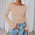 thumbnail image 2 of Long Sleeve Shirts for Women Boat Neck Bell Sleeve Ribbed Ruched Long Sleeve Tops Casual Chic Clothes Womens Sweatshirt Yellow 2Xl, 2 of 4