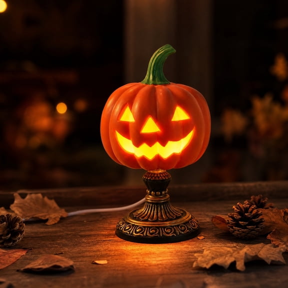 Vintage Glass Halloween Night Light, Skull Hat Design Desktop Luminous Ornament, Warm Yellow Ambient Resin Lamp for Home Fireplace Window Party Decor