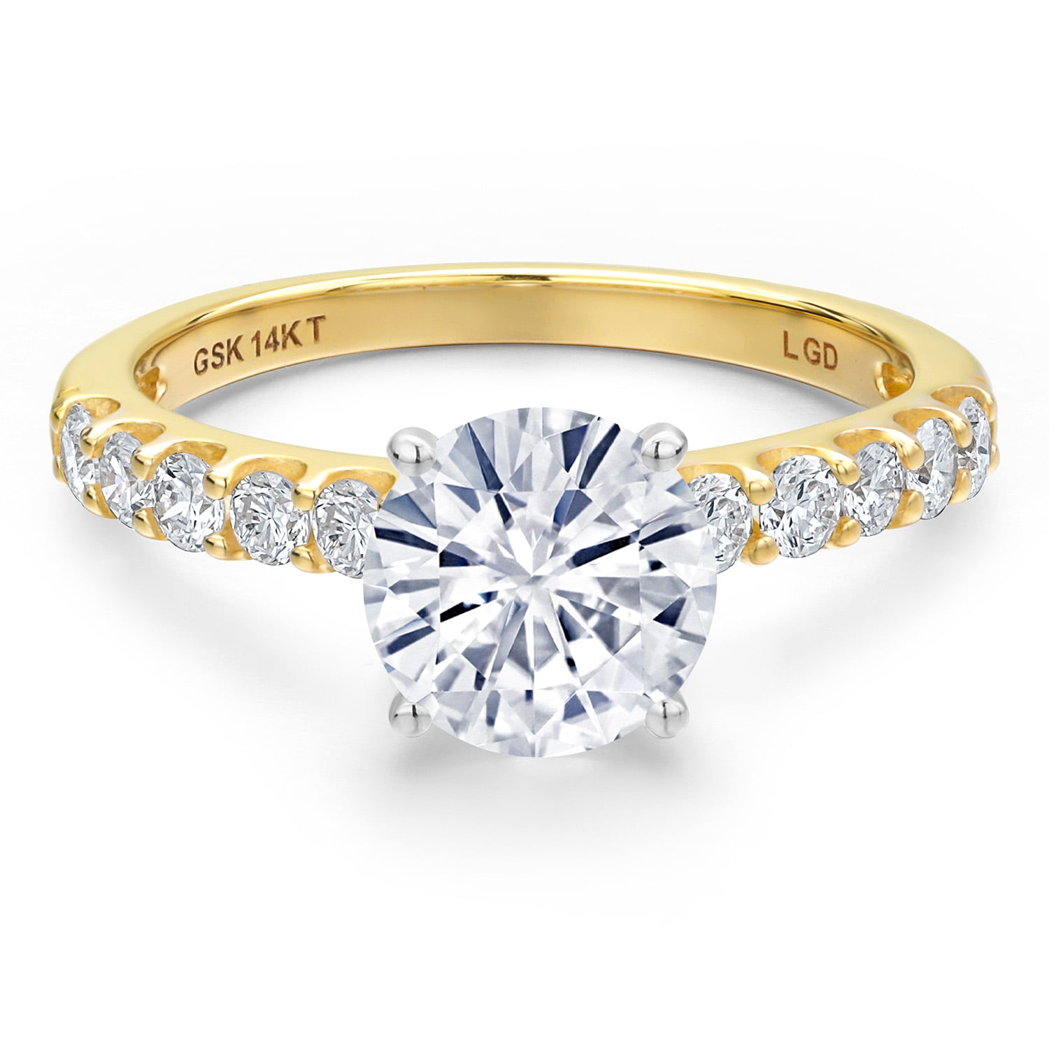 Gem Stone King 14K Two Tone Gold White Moissanite and Lab Grown Diamond Engagement Ring for Women | 1.18 Cttw | Round 6MM | Gemstone Birthstone | Size 9