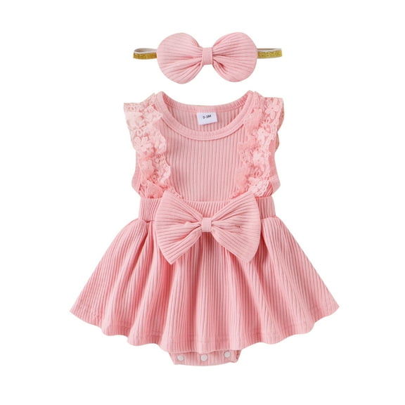 Bagilaanoe Newborn Baby Girl Rompers Dress Fly Sleeve Bodysuits Headband 3M 6M 9M 12M 18M Infant Patchwork A-line Dresses