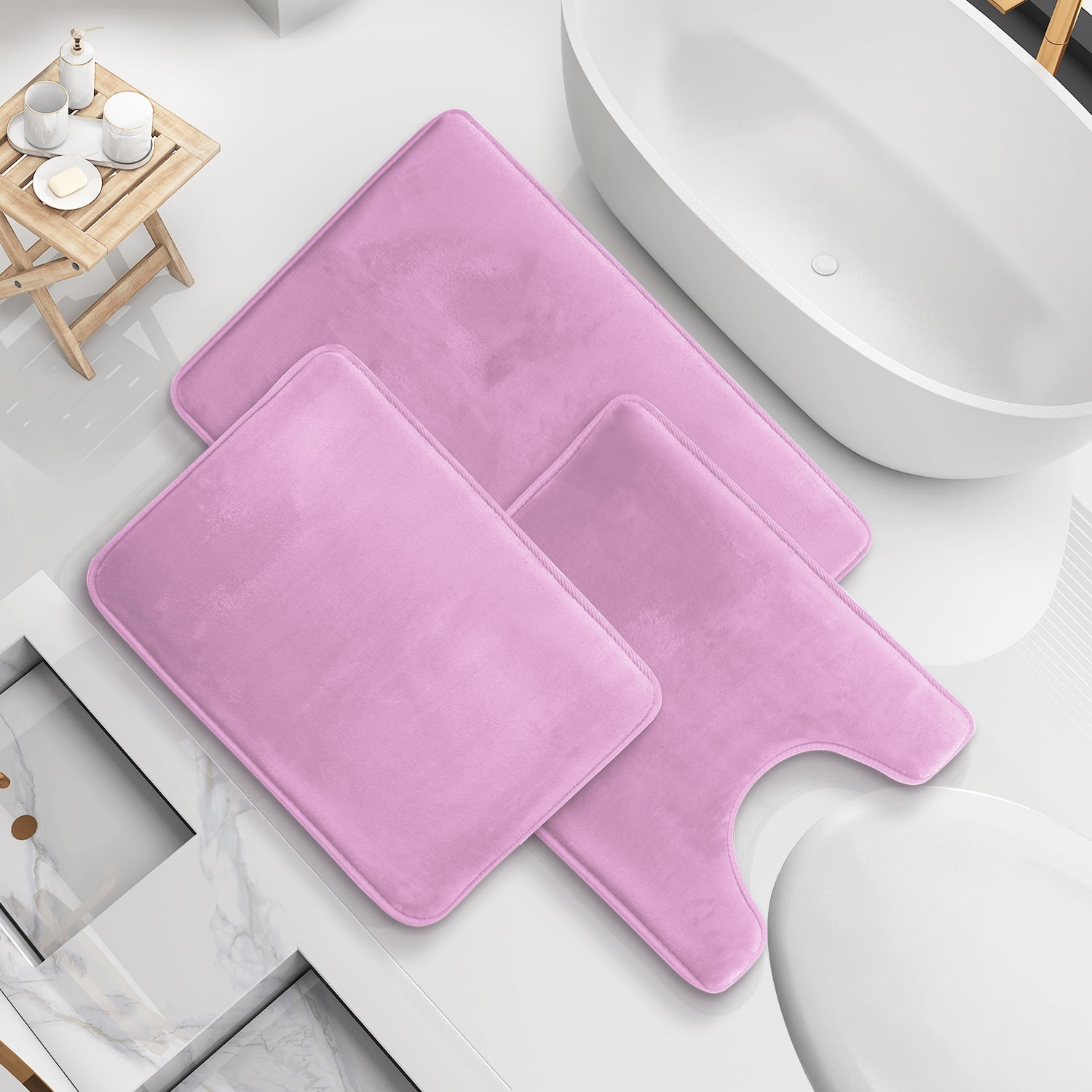 Clara Clark Set of 3 Bath Rugs, Absorbent Memory Foam Bath Mat Bathroom