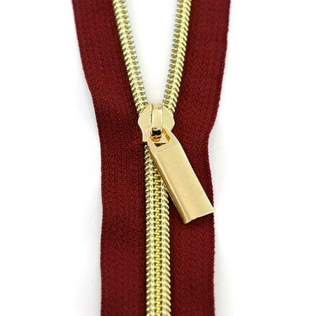 

Sallie Tomato #5 Nylon Zippers & Pulls - Burgandy with Gold Coil