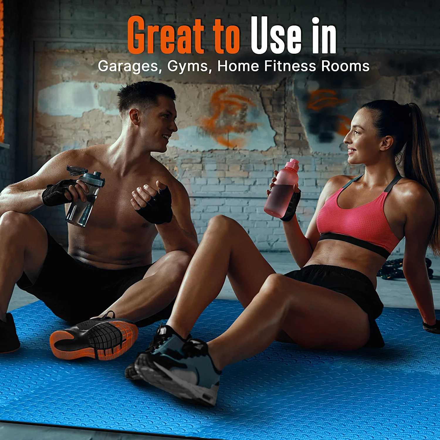 Squatz Gym Thick Puzzle Exercise Mat 6 Pcs EVA Foam Interlocking Tiles Protective Flooring, Blue