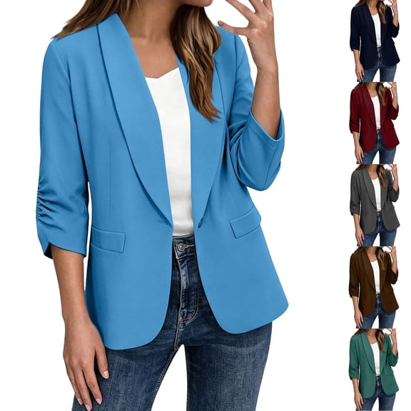 Naotn Fall Blazer for Women Casual Business 3/4 Sleeve Work Cardigan Jacket Comfy Lightweight Coat with Flap Pockets