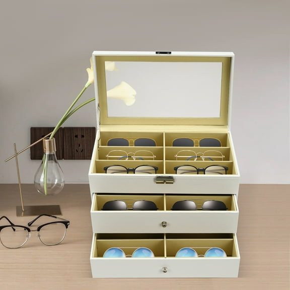 18 Slots Sunglasses Organizer Collector, Eyeglasses Sunglasses Glasses Storage Box, Eyeglasses Eyewear Display Case with Drawer