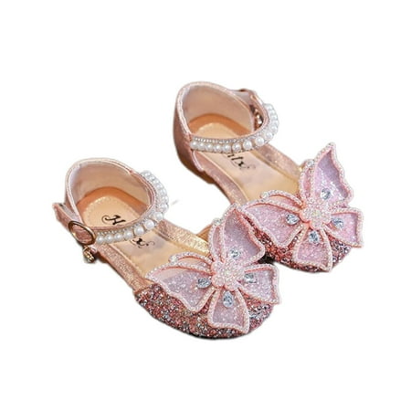 

Toddler Ballet Shoes Little Girls ButterflyDress Shoes Glitter Wedding Party Flats Crib Shoes Pink