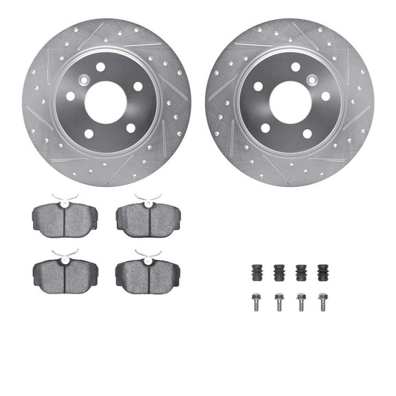 Dynamic Friction Company Rear Brake Rotors-Drilled and Slotted-Silver with 5000 Advanced Brake Pads includes Hardware 7512-11000