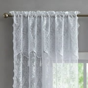 WARM HOME DESIGNS Pair of Standard Length 54” (W) 84” (L) Semi Sheer Lace Curtains in White Color. Panels Embroidered with Elegant English Rose Pattern & Include Attached Valance with 4 Tassels.