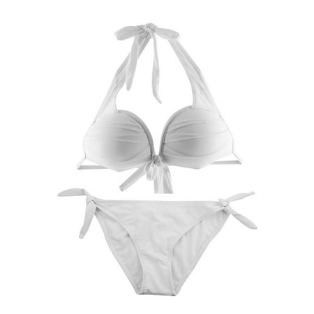- Neck Halter Support Padding Bra Triangle Top Bikini Set Women Swimsuit
