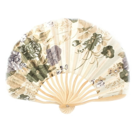 Womens Pennies - Women Wedding Party Bamboo Frame Peony Printed Hand Folding Cooling Fan Colorful