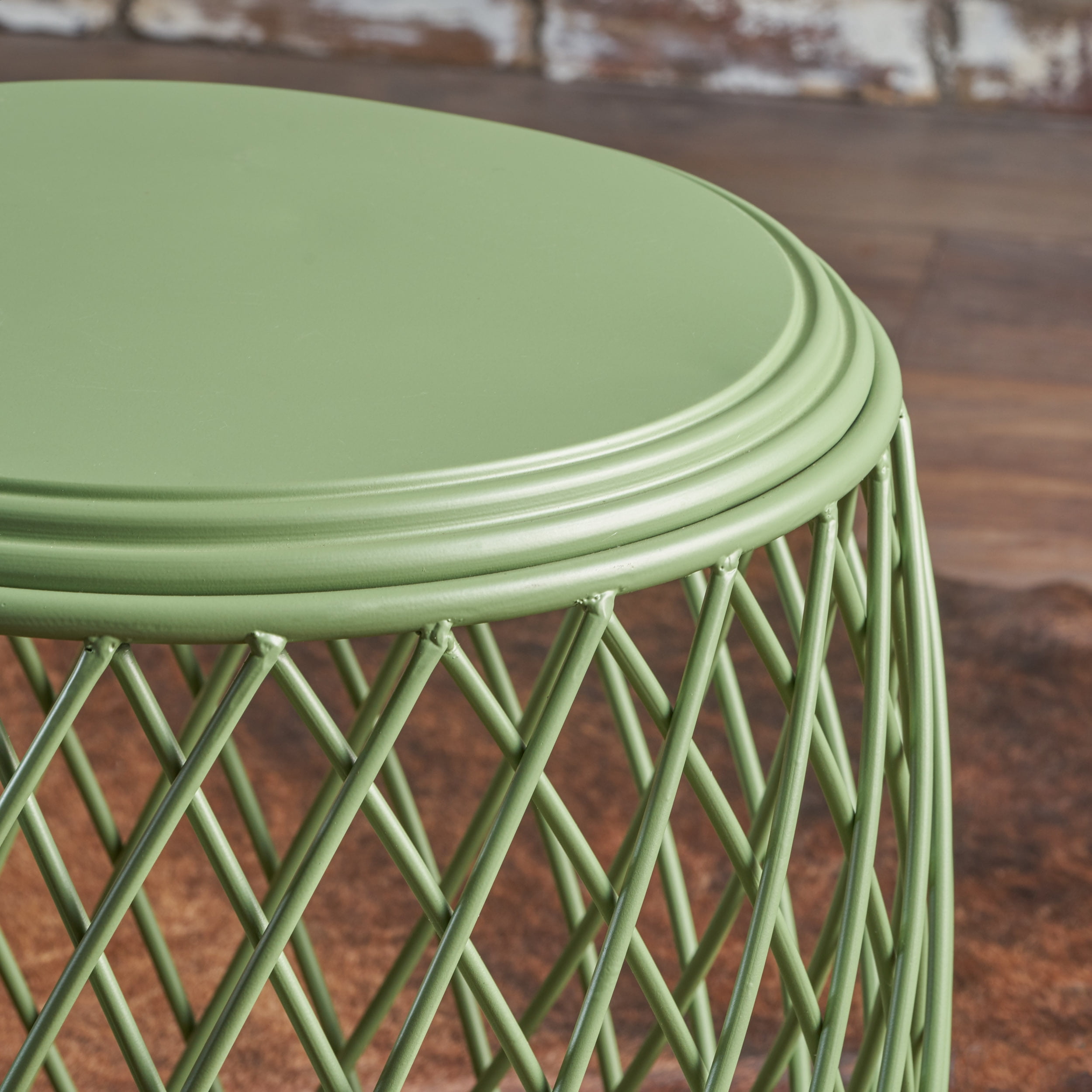 Noble House Finley Iron Round Side Table, Green