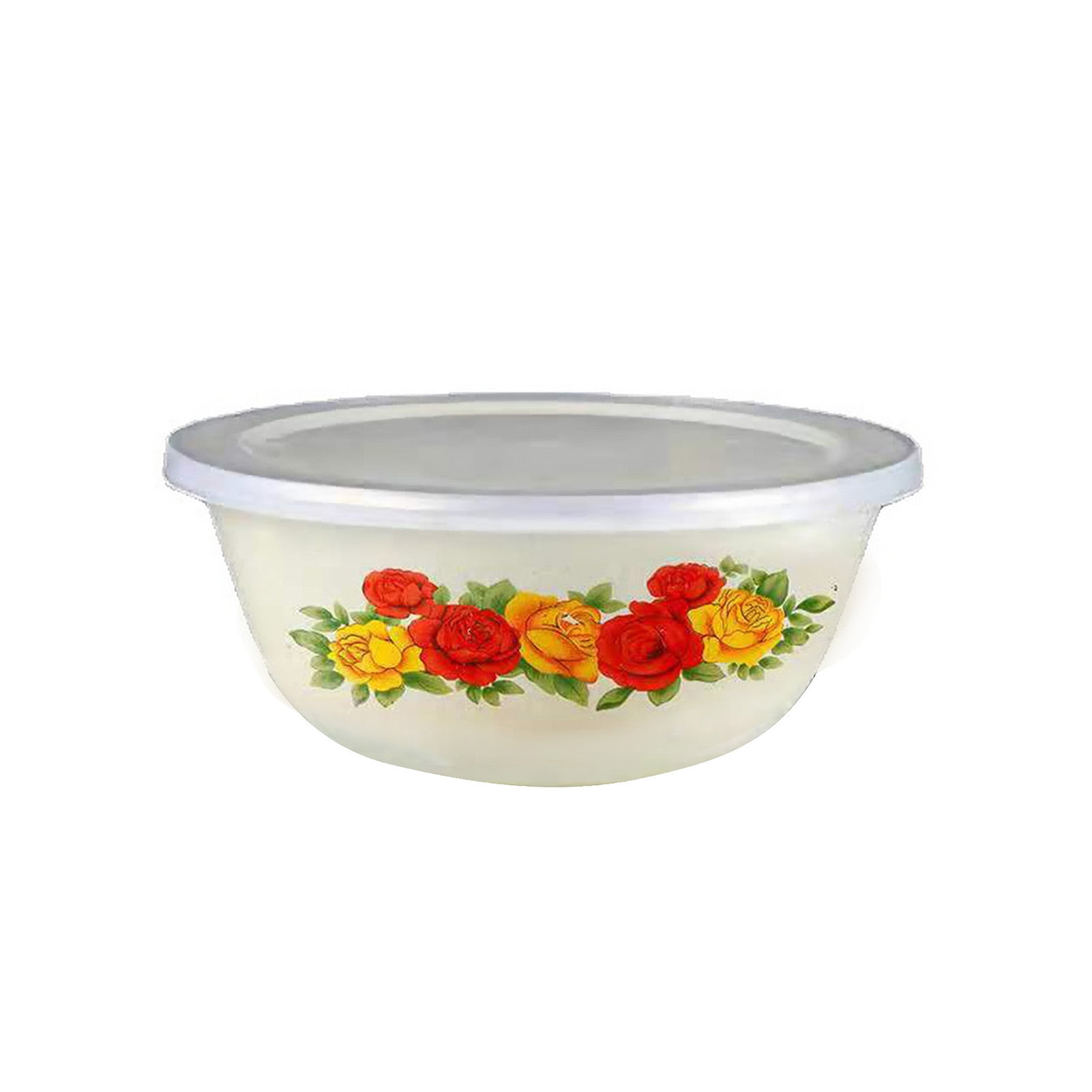 ENJOYW Clear Pattern Enamel Bowl with Lid Nostalgic Chinese Style Salad Bowls for Dinner Enamel Bowl