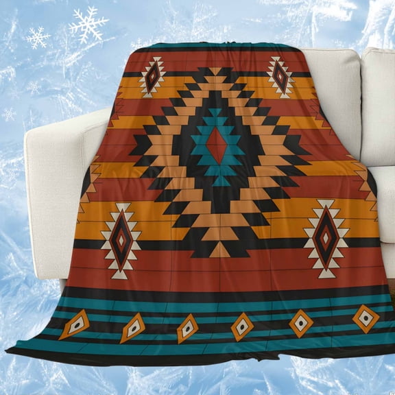 Aztec Southwest Cooling Blanket, Lightweight Breathable Summer Throw Blanket with Double Sided Cold Effect, Vintage Geometric Farmhouse Art Picnic Beach Blankets Bed Sheet for Hot Sleepers 60"x80"