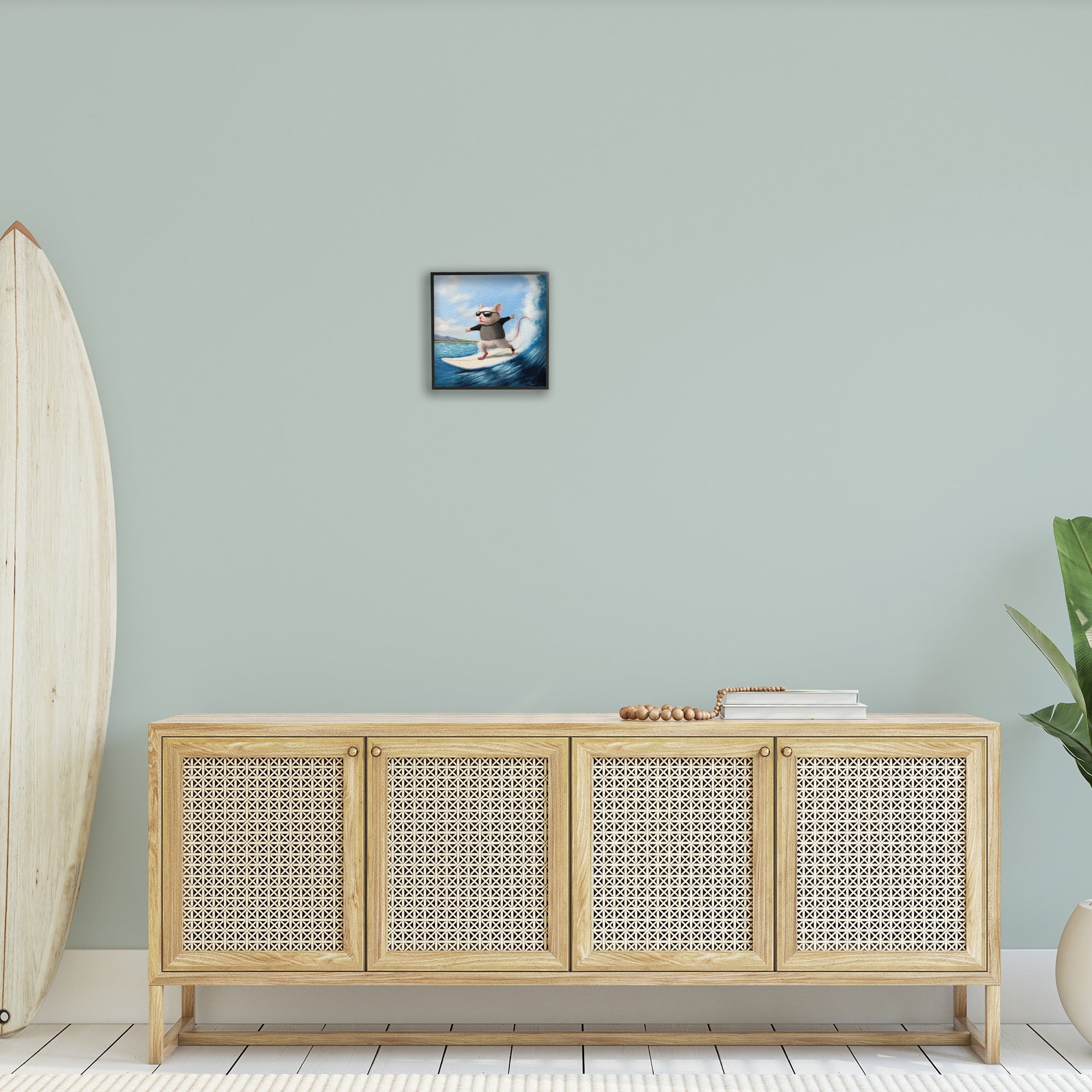 Stupell Industries Cool Surfer Mouse Blue Ocean Waves Surfboard Framed Wall Art, 12 x 12, Design by Lucia Heffernan
