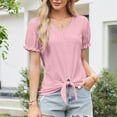 thumbnail image 2 of Kaemgyyd Tops for Women Trendy Summer Short Sleeve V Neck Basic T Shirts Breathable Tie Front Eyelet Blouses Tunic, 2 of 7
