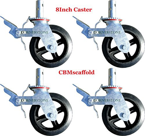 8" X 2" Scaffold Caster with Brake Metal Thre CasterHQ Mold-ON-Rubber Wheel 
