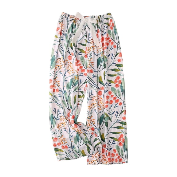 felwors Women's Gaucho Pants Floral Casual Beach Flowy Palazzo Wide Leg Capris Lounge Pajama Bottoms White, One Size