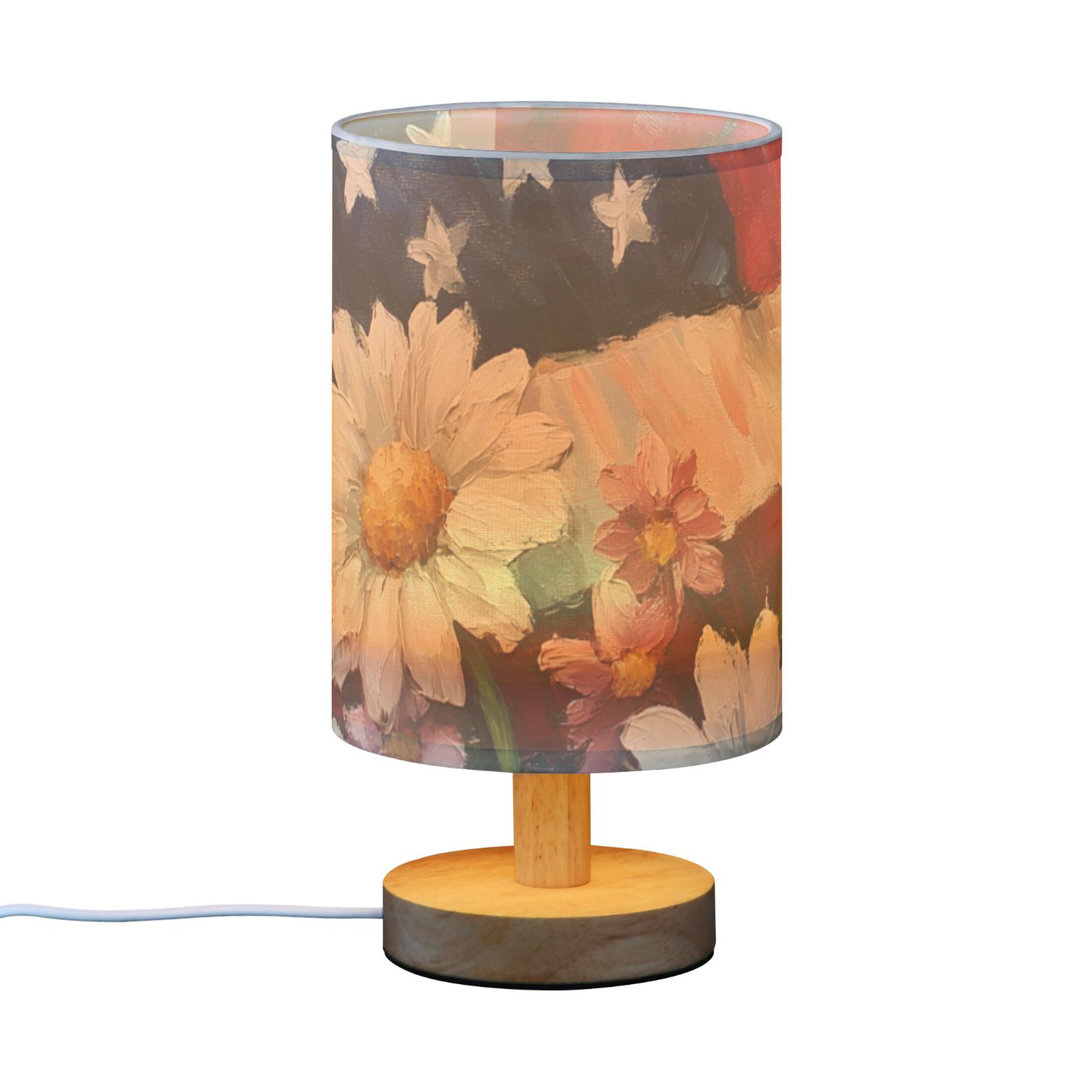 Flag and Flowers Oil Painting Table Lamp with USB Port LED Warm Light Lamp Night Light Home Decor