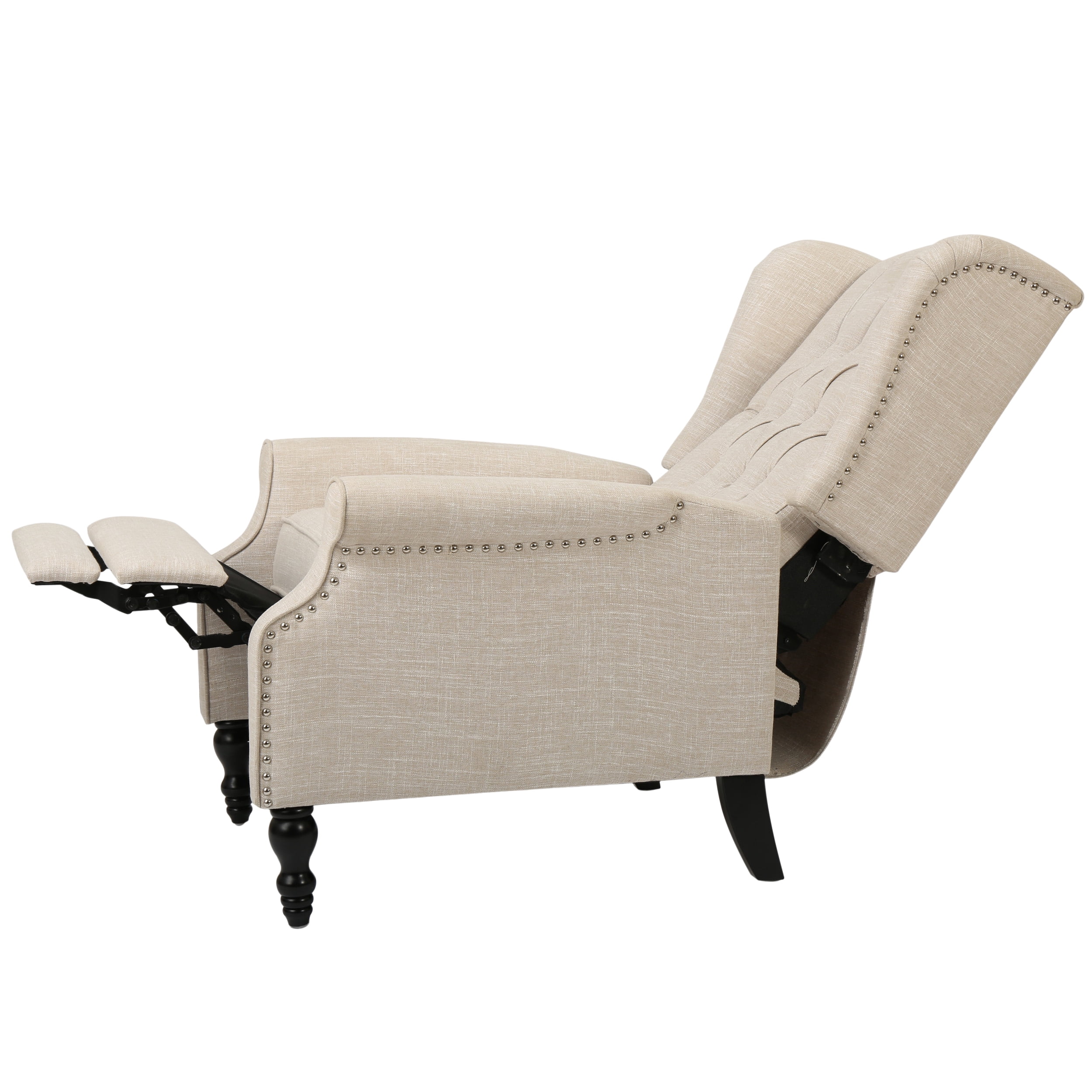 GDF Studio Elizabeth Contemporary Tufted Wingback Pushback Recliner, Light Beige and Dark Brown