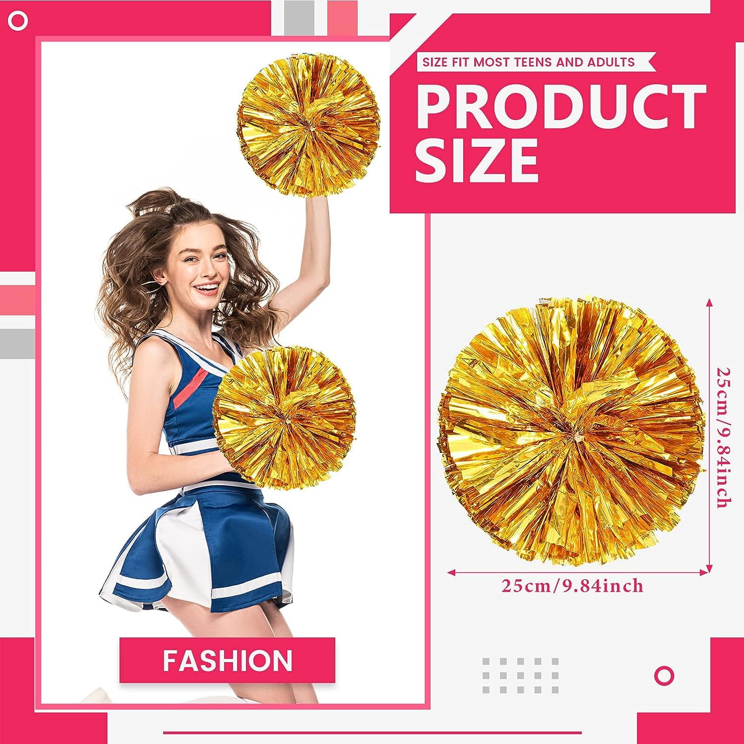 LINLIN 8 PCS Metallic Cheerleading Pom Pom for Team Spirit Sports Dance Cheering Kids Adults