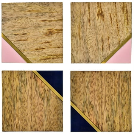 

Spitiko Homes set of 4 resin wood brass inlay coaster 4 x 4
