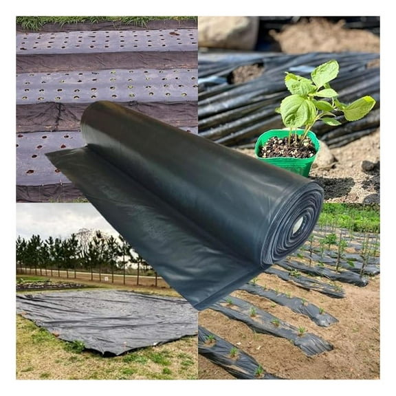 VBS - Weed Control 6 Mil Black Plastic Sheeting - Heavy Duty Weed Barrier Landscape Fabric for Outdoor Gardens, Non Woven Weed Blocker Fabric, Weed Control, Black Plastic Sheeting (10' x 100')
