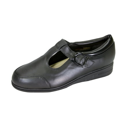 

24 HOUR COMFORT Maryann Wide Width Classic Leather Comfort Slip On Shoes with Buckle BLACK 7