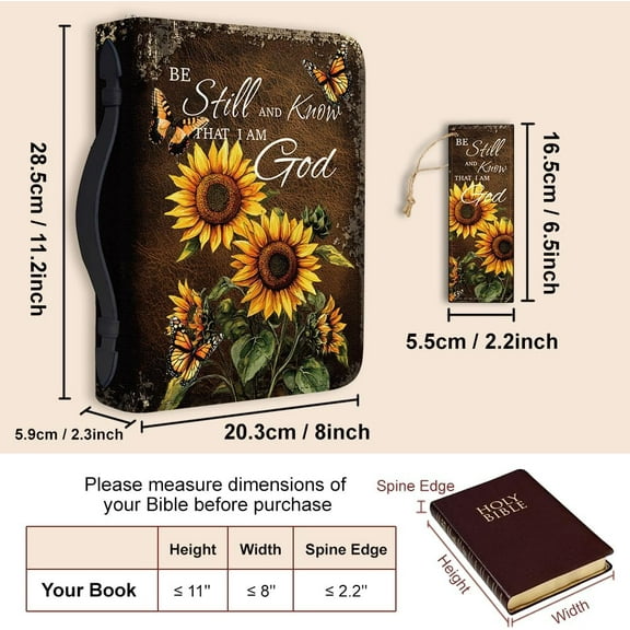 1pc Large Bible Cover 8x11 inch PU Leather Bible Case with Bookmark Sunflower Butterfly Bible Carrying Case for Women Men Christian Bible Note Books Carrying Accessories